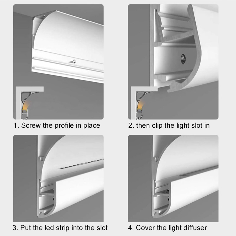 Versatile Aluminum LED Cornice Moulding For 8mm Strip Lights Versatile Aluminum LED Cornice Moulding For 8mm Strip Lights